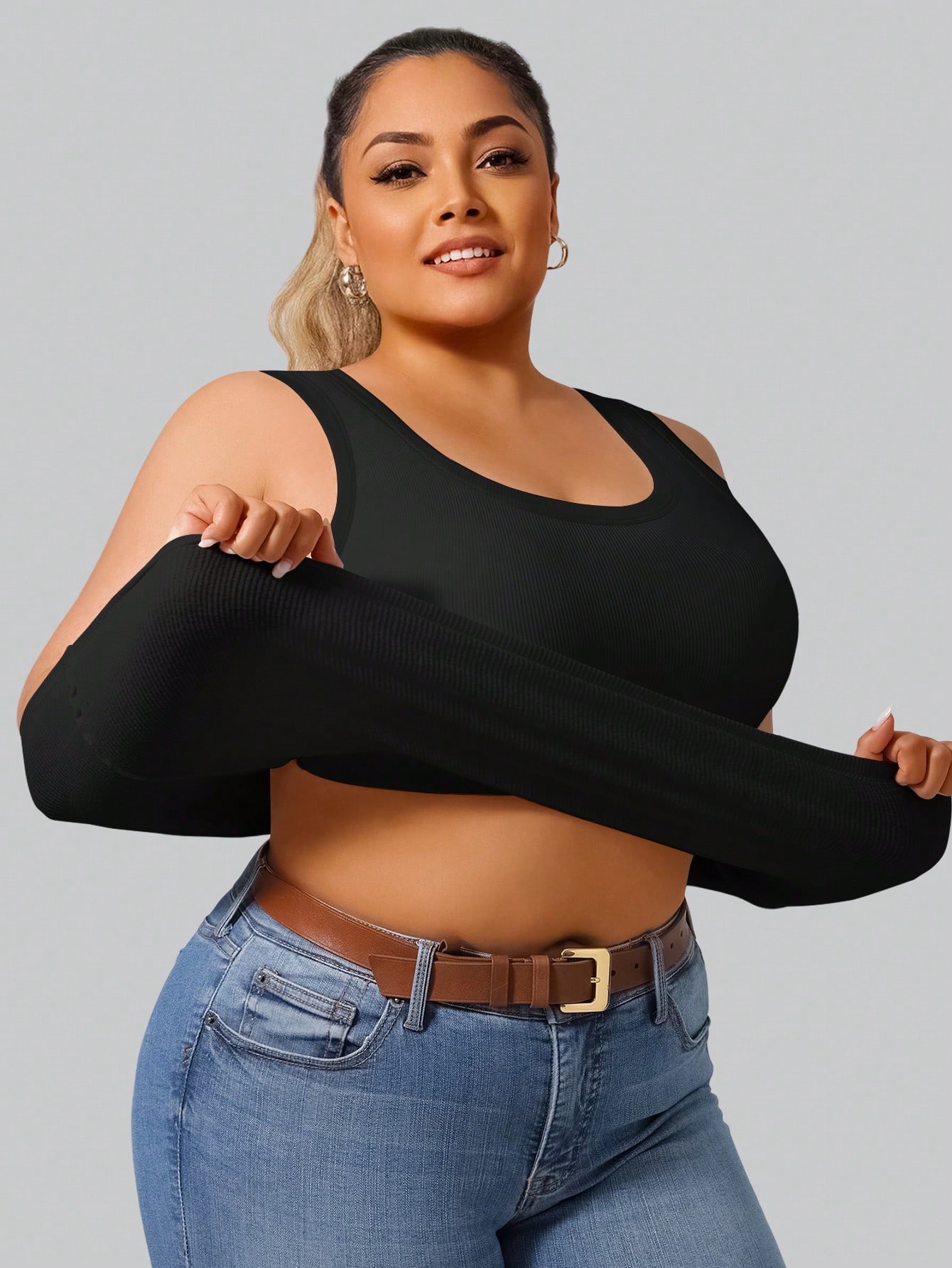 Crop Top Crochet - Büyük Beden Kadın Yüksek Esnek Nervürlü