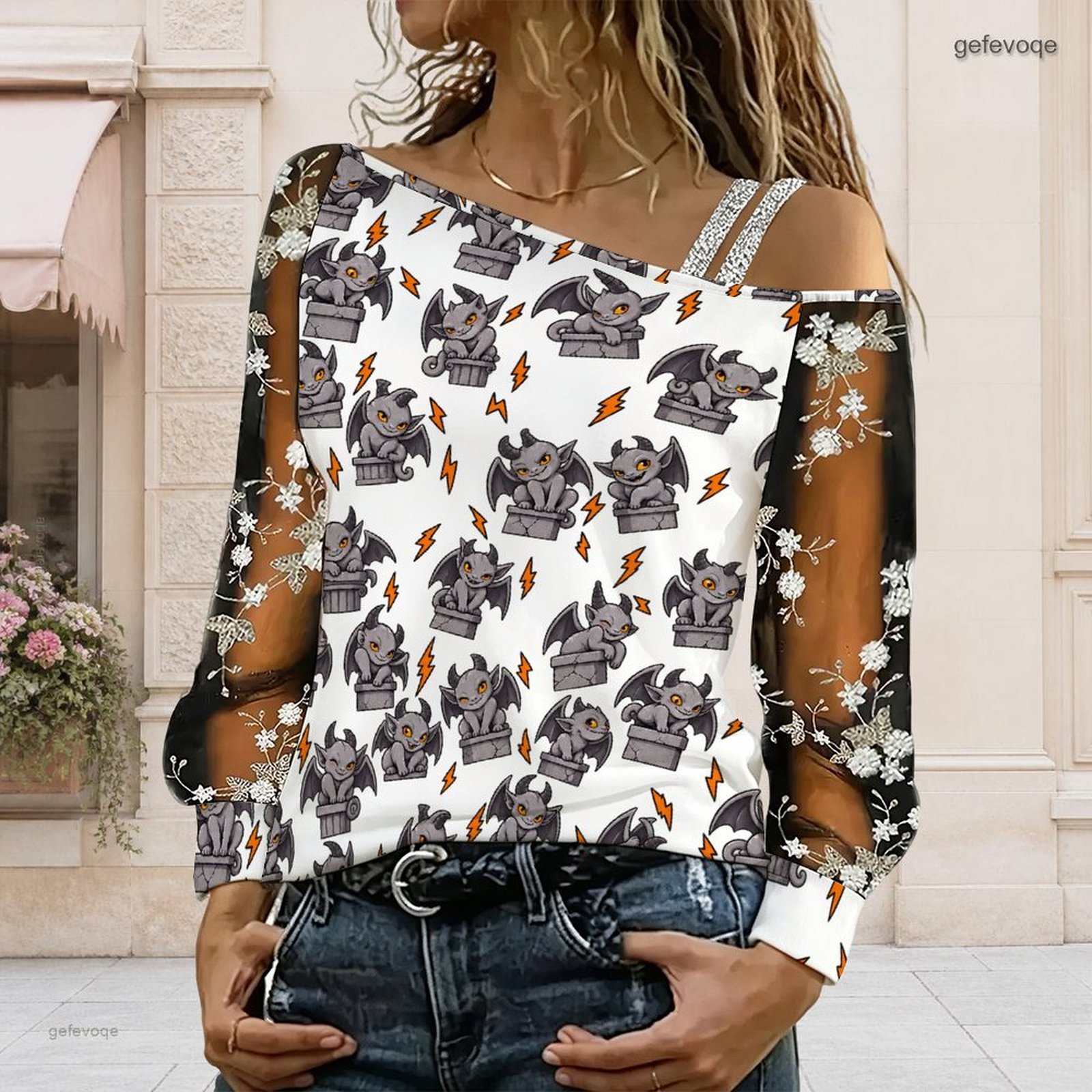 Blouse Off Shoulder - Kadınlar için Asimetrik, Omuzları Açık, Çizgi